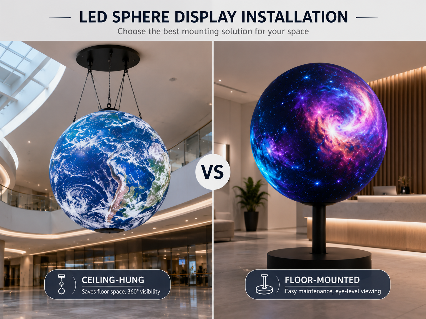Ceiling-Hung vs Floor-Mounted LED Ball Display: How to Decide