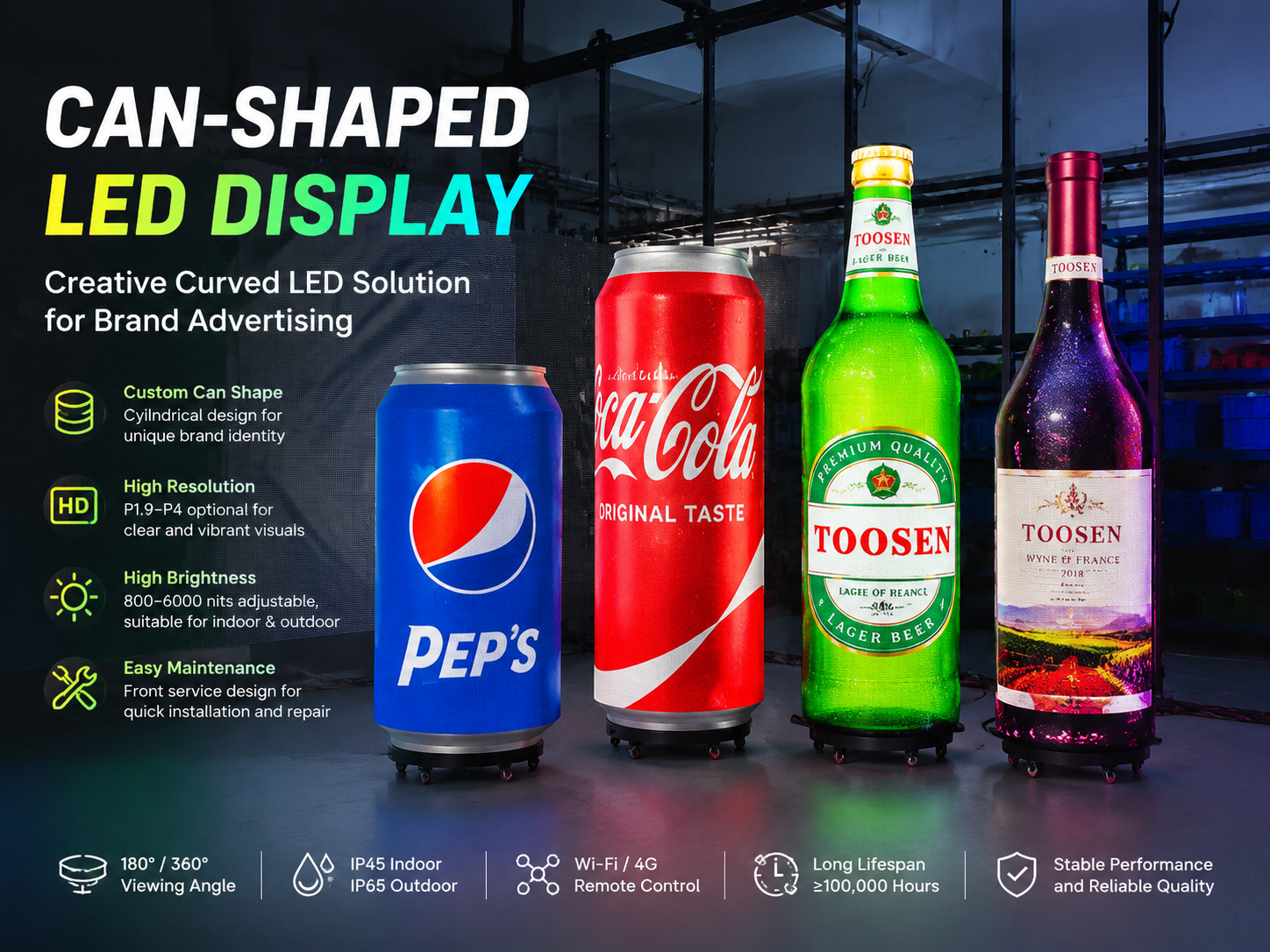 Can-Shaped LED Display: Custom Curved LED Solution for Brand Advertising